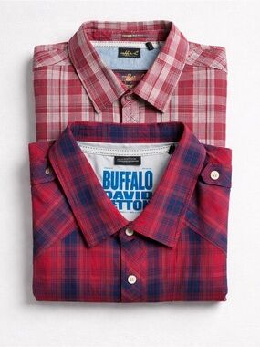 David Bitton By Buffalo Men Red Plaid Western Button Up Shirt Size XL Lot of 2